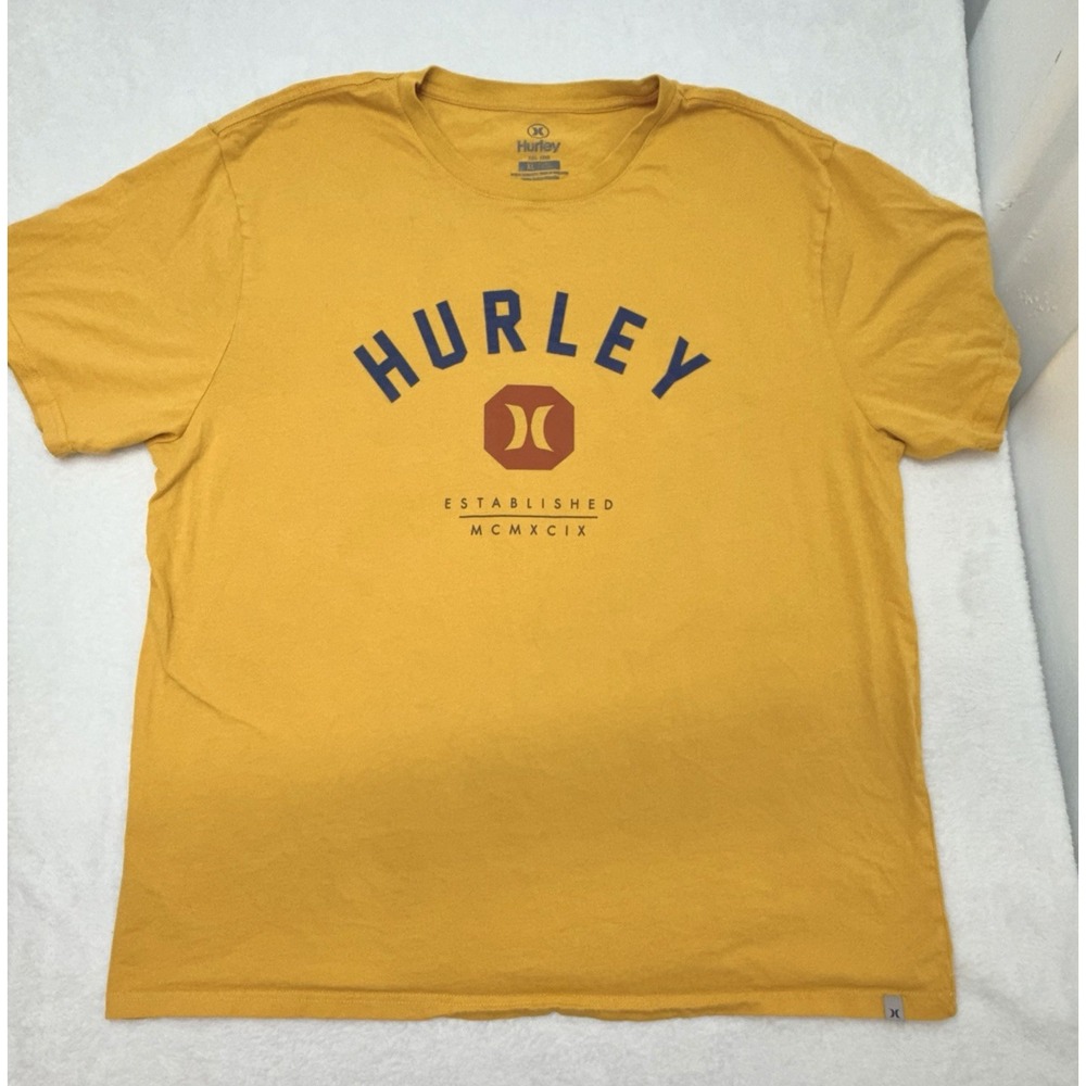 Hurley Men's Yellow Graphic Logo T-Shirt Cotton Crew Neck Short Sleeve Size XL